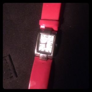 Gruen Quartz watch, rectangle vertical face red bd